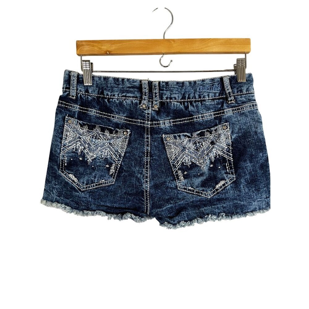 Amethyst Denim Jean Shorts Blue 9 Button Fly Frayed Cowgirl Western Chic Preppy
